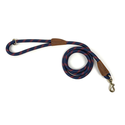 Standard Dog Leash – 5 ft Braided Nylon Rope with Solid Brass Hardware - Navy