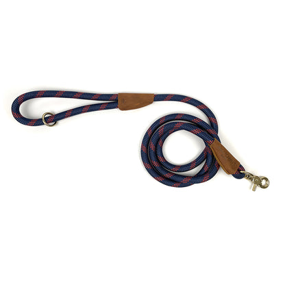 Standard Dog Leash – 5 ft Braided Nylon Rope with Solid Brass Hardware - Navy