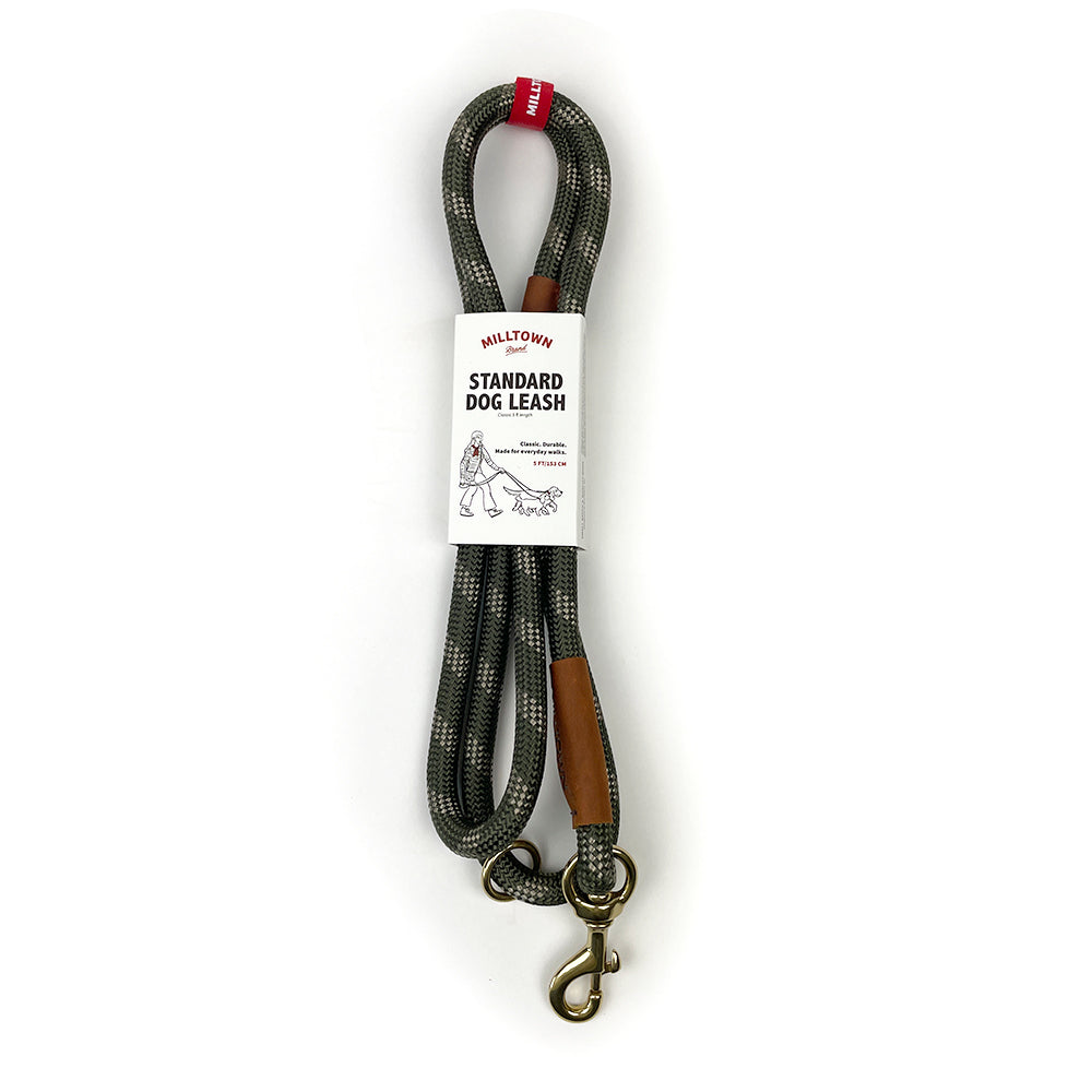 Standard Dog Leash – 5 ft Braided Nylon Rope with Solid Brass Hardware - Olive
