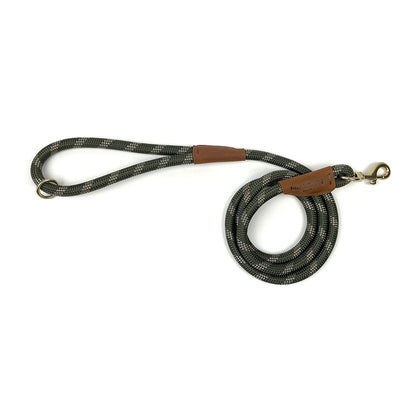 Standard Dog Leash – 5 ft Braided Nylon Rope with Solid Brass Hardware - Olive