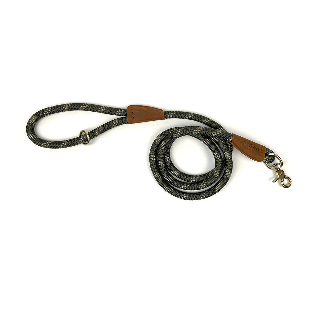 Standard Dog Leash – 5 ft Braided Nylon Rope with Solid Brass Hardware - Olive