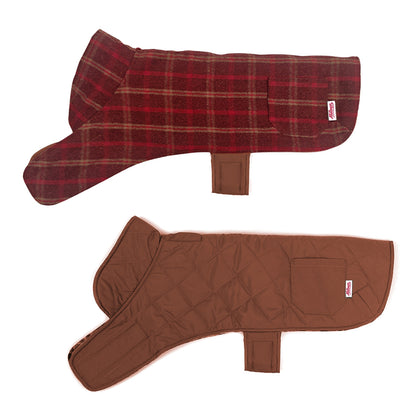 Dog Reversible Poly Wool/Quilted Winter Coat - Tobacco