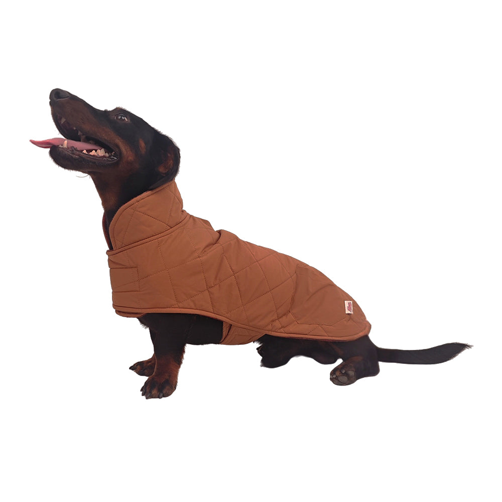 Dog Reversible Poly Wool/Quilted Winter Coat - Tobacco