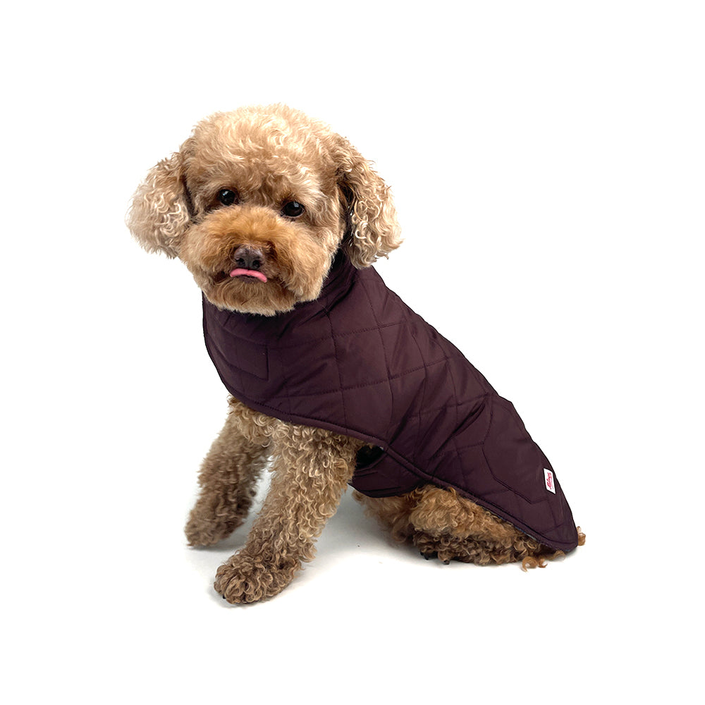 Dog Reversible Poly Wool/Quilted Winter Coat - Burgundy