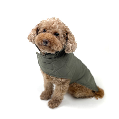 Dog Reversible Poly Wool/Quilted Winter Coat - Army Green