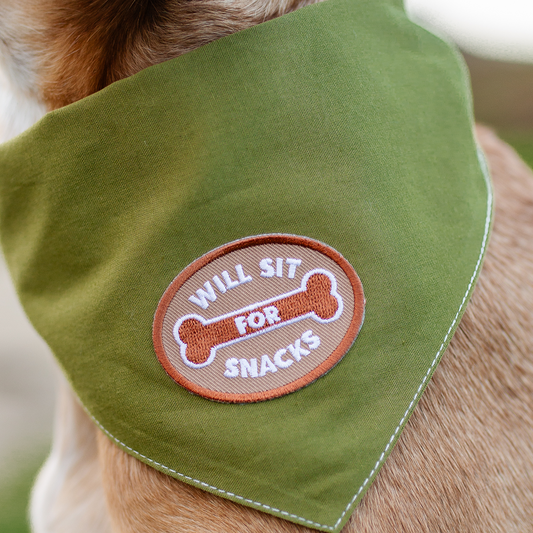 Scout's Honour - Will Sit For Snacks iron-on patch for dogs