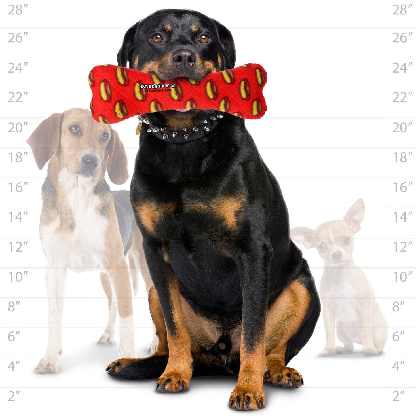 Mighty Bone - Red, Durable, Squeaky Dog Toy, No Stuffing