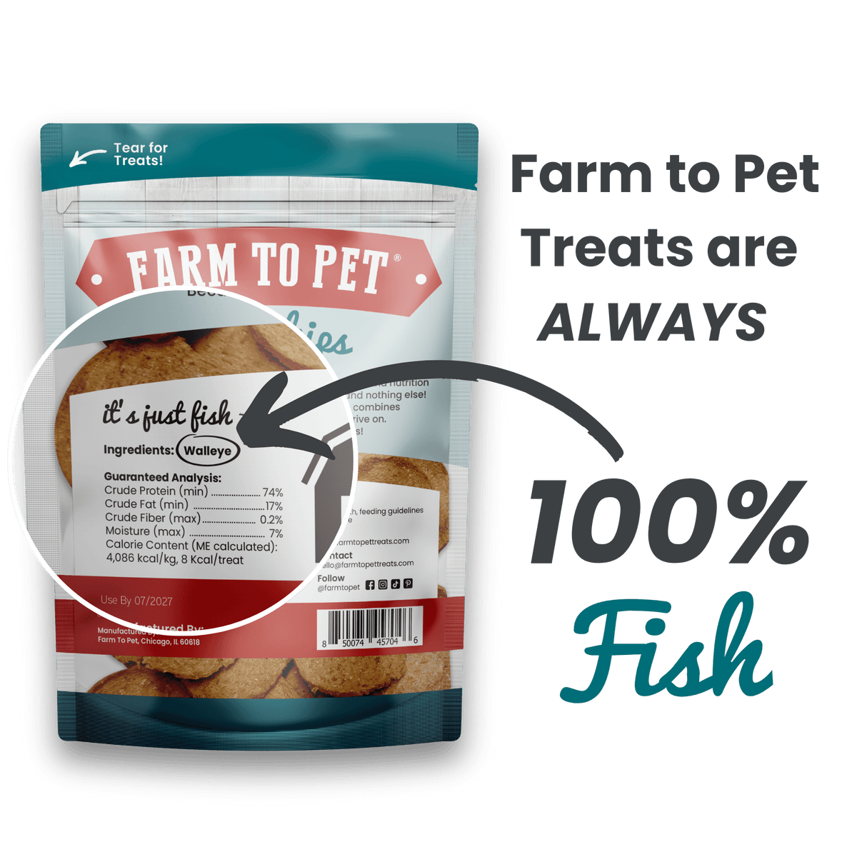 Farm To Pet - Walleye Fish Chips Dog Treats – Made in USA: Standard 4oz