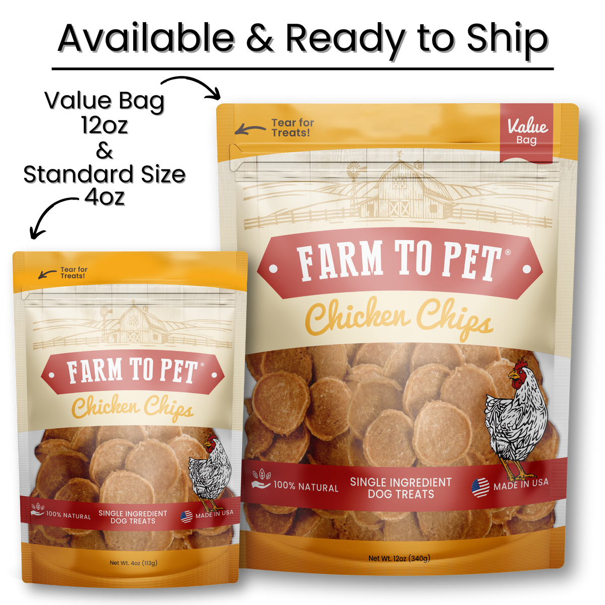 Farm To Pet - Chicken Chips Dog Treats – Made in USA: 4oz