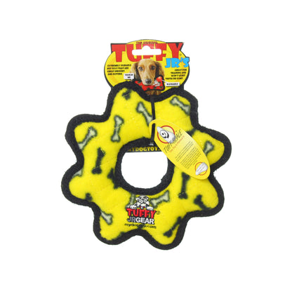 Tuffy Jr Gear Ring - Yellow Bone, Durable, Squeaky Dog Toy