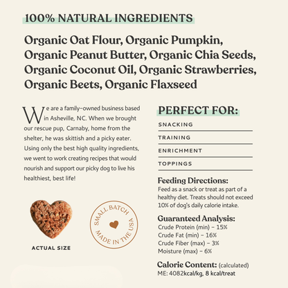 Botanical Bones - Love Bites - Organic Dog Treats, Strawberry & Peanut Butter