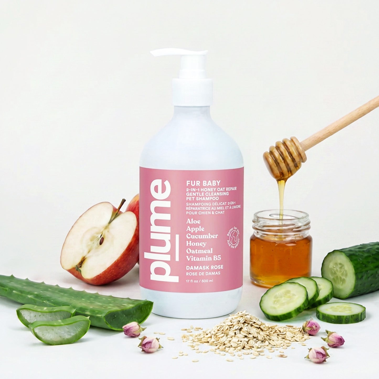 Plume Care - Natural, Nourishing & Reparing Pet Shampoo for Sensitive Skin - Damask Rose