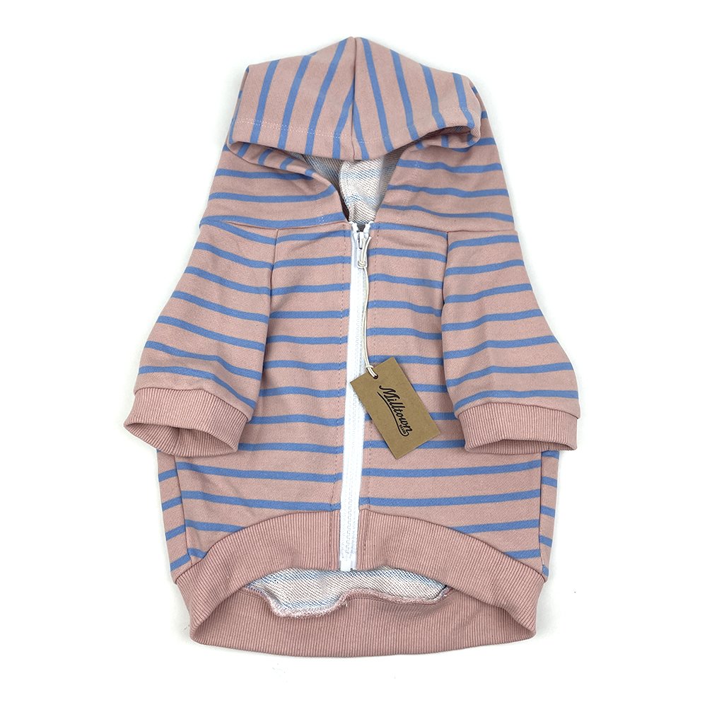 Dog Zip Up Hoodie  - Pink x Blue Stripe