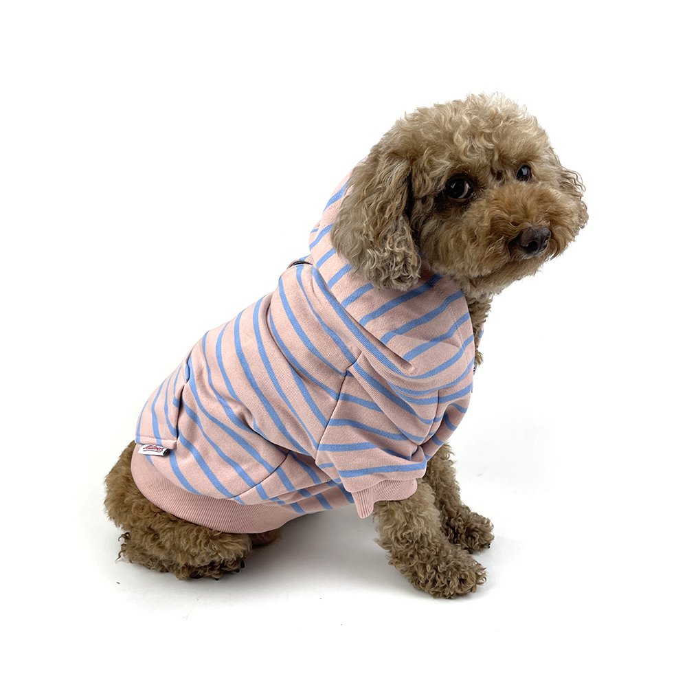Dog Zip Up Hoodie  - Pink x Blue Stripe