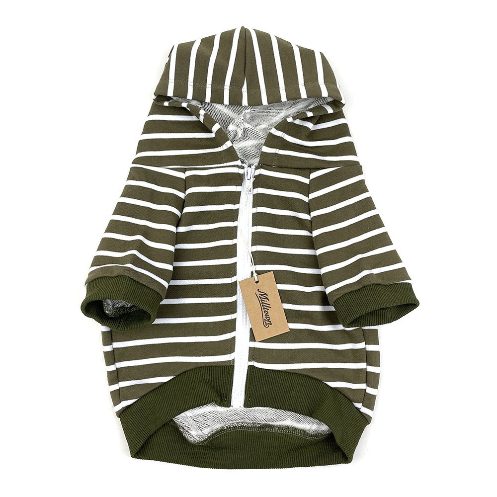 Dog Zip Up Hoodie  - Olive x White Stripe