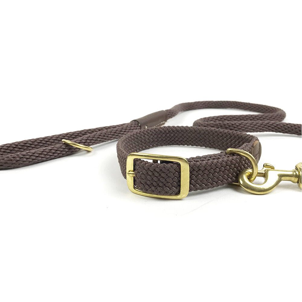 Mendota Double Braid Dog Collar Dark Brown